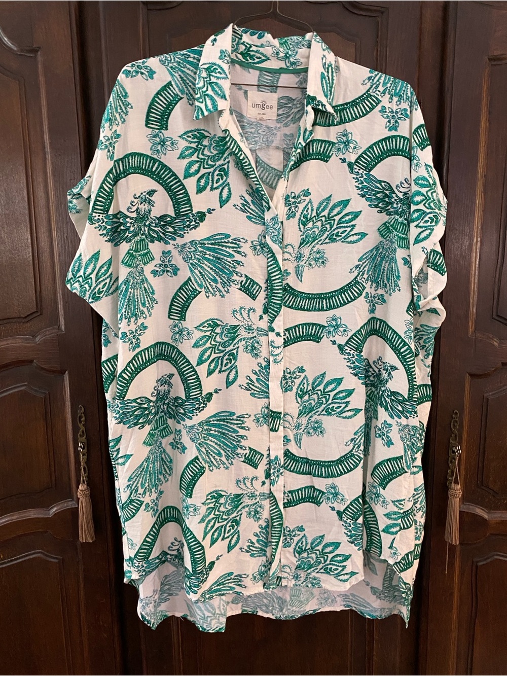 Umgee button front wedge dress w pockets oversized M bust apx 27 hi/LO hem 36/38
